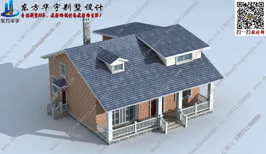 农村避暑山庄小型迷你一层带阁楼别墅设计外观图占地106平米建筑图纸